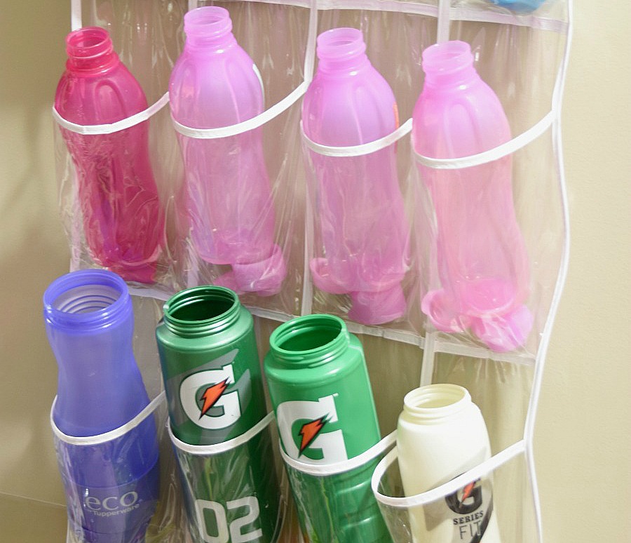 Water bottle storage, organizing water bottles, storing sports bottles, storing water bottles, waterbottle