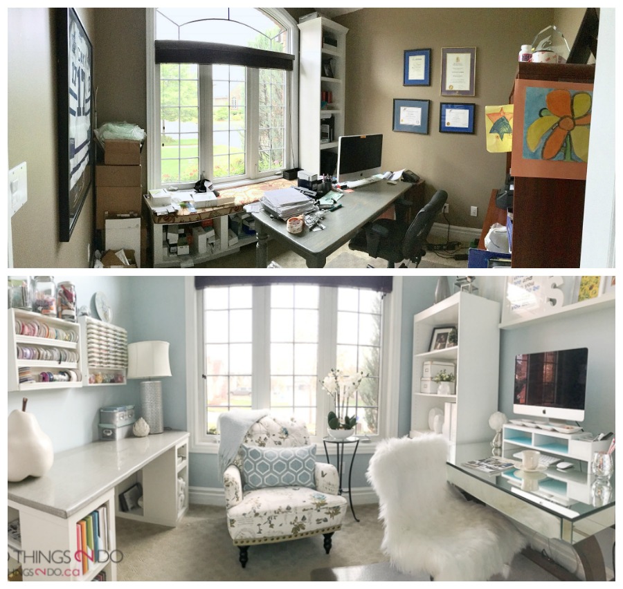 Home office makeover, craft room makeover, craft room, feminine home office, home office, One Room Challenge, ORC
