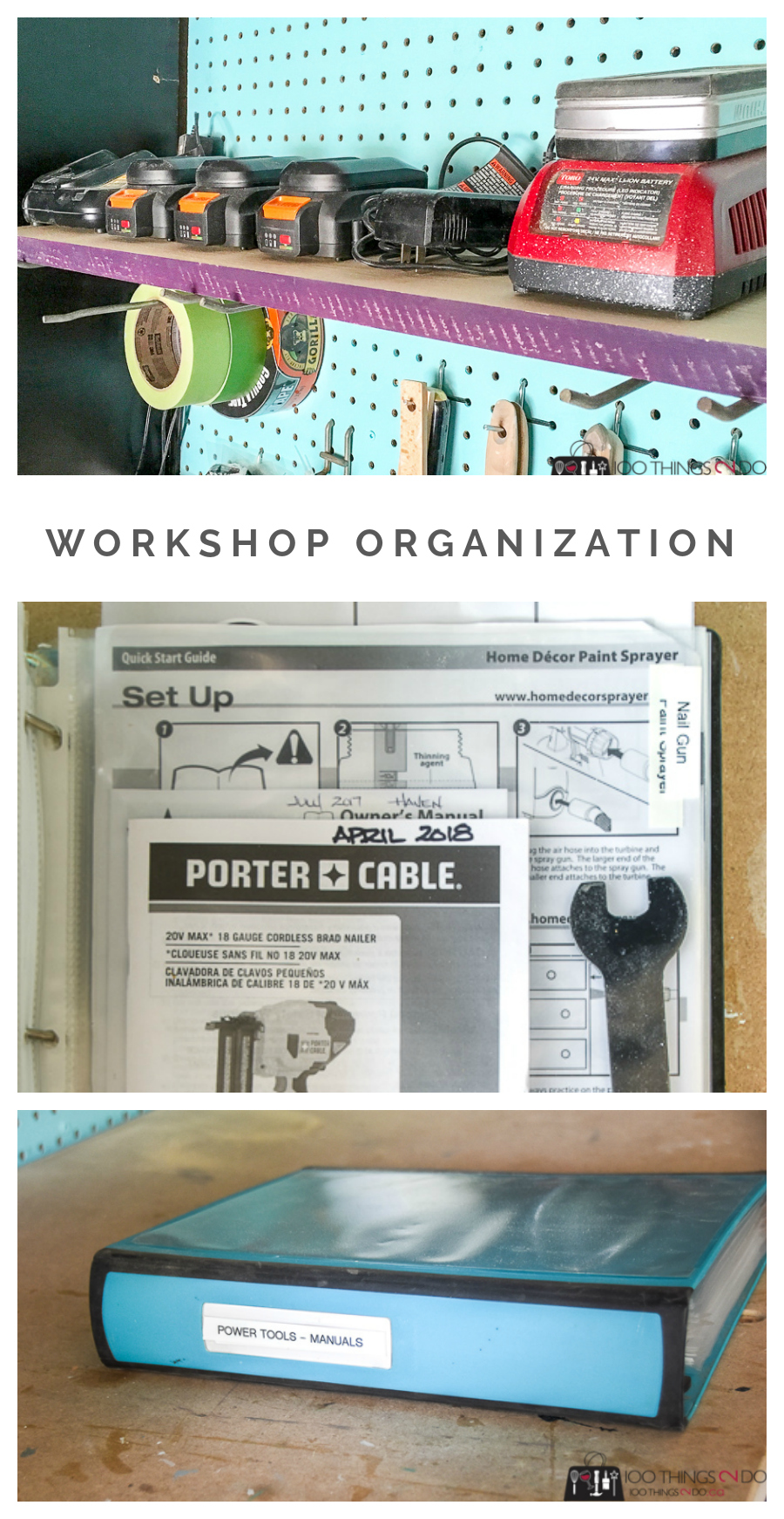 Workshop organization, manual binder, tool binder, organized workshop
