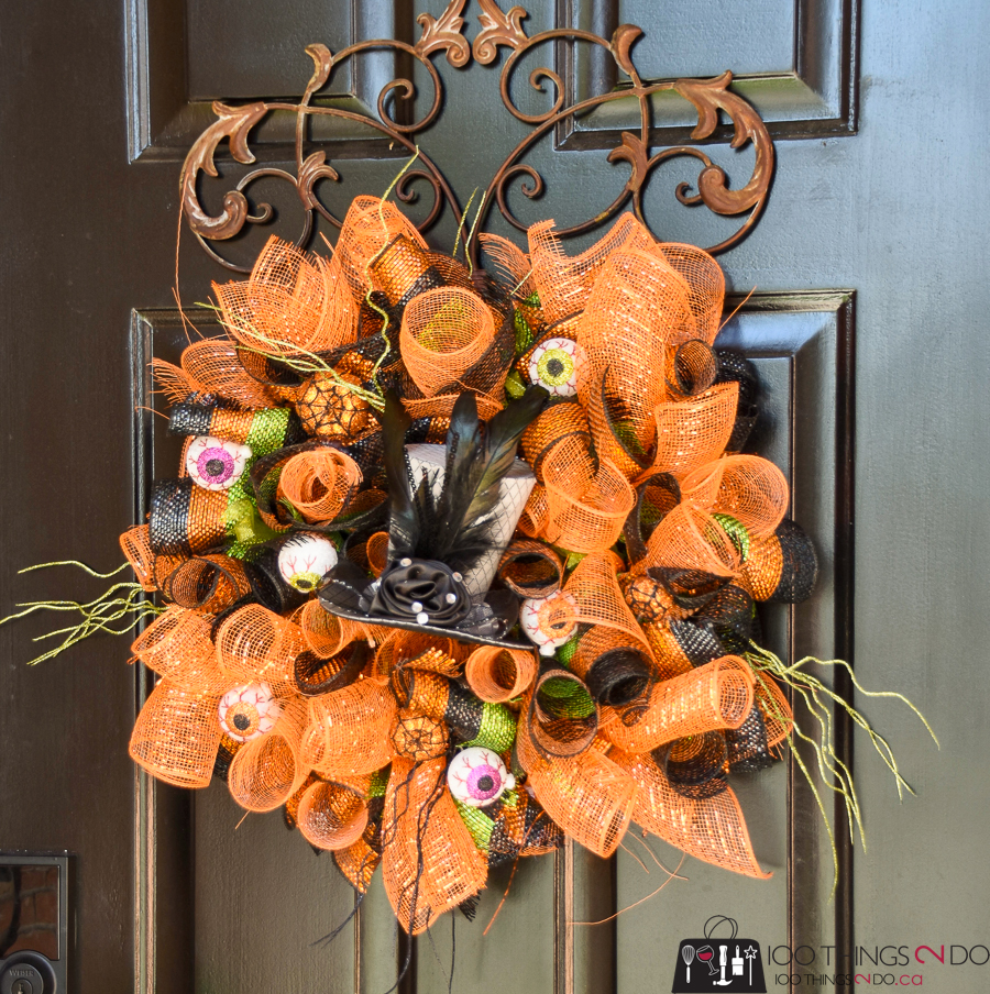 dollar store wreath, DIY wreath, Easy Hallowe'en wreath, Hallowe'en decor