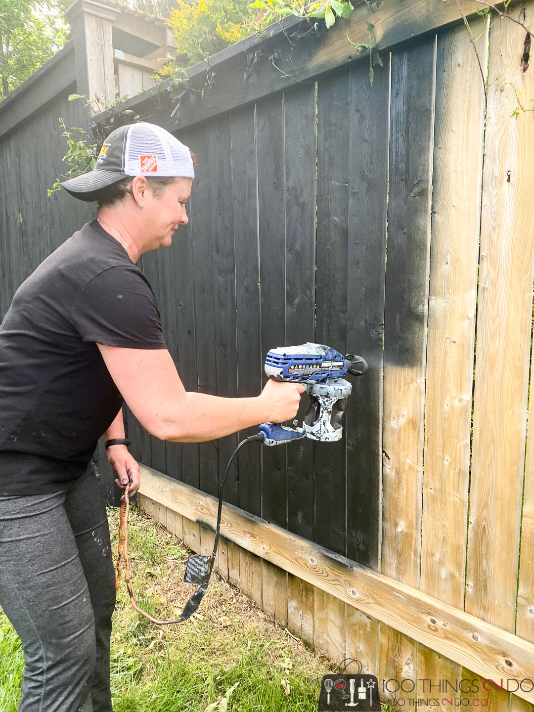 staining your fence black, black fence