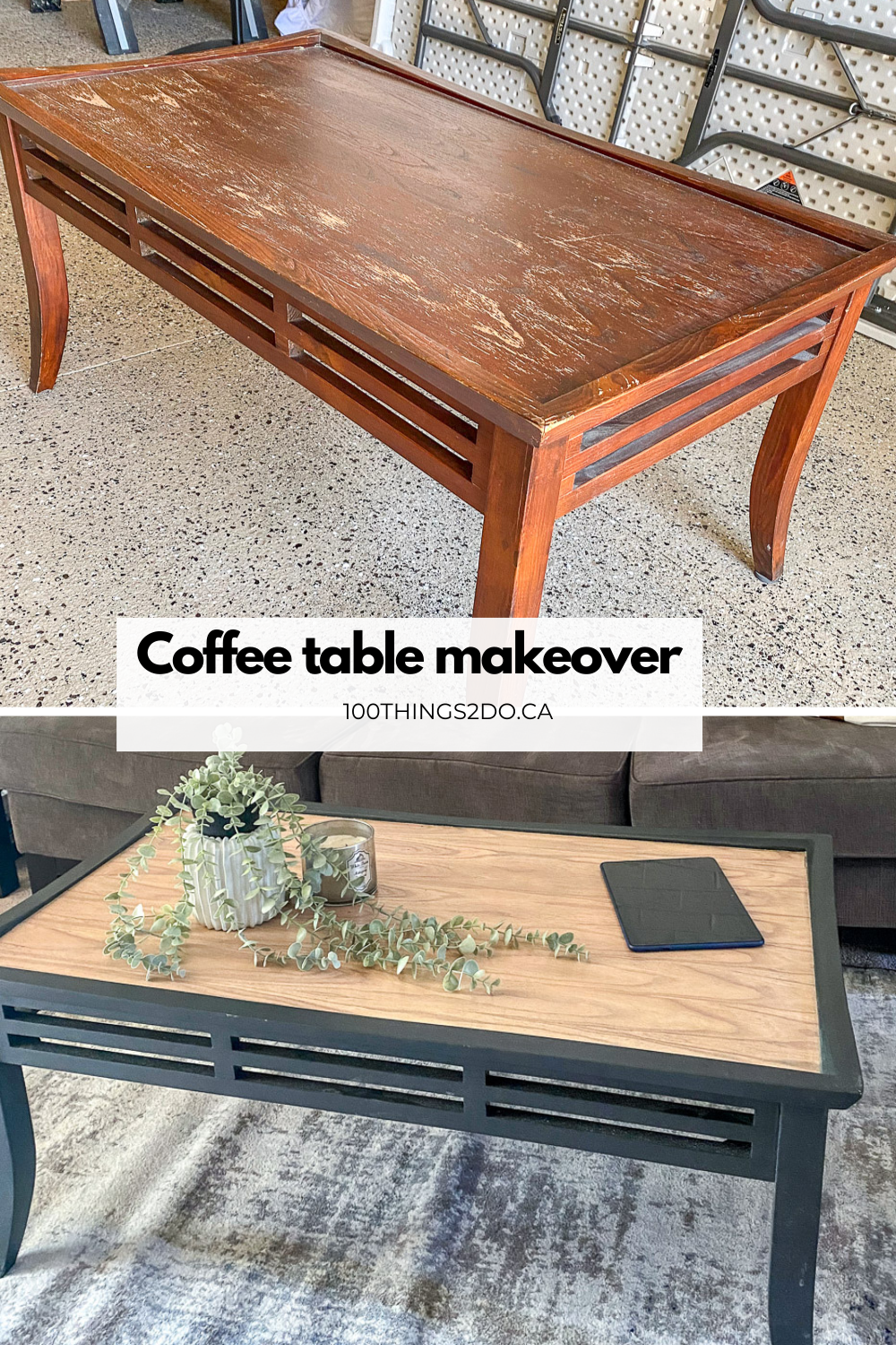 Upcycled coffee table, coffee table makeover, two-tone coffee table