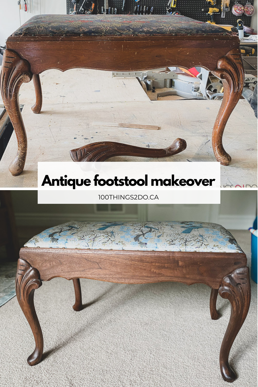 antique footstool, antique footstool makeover
